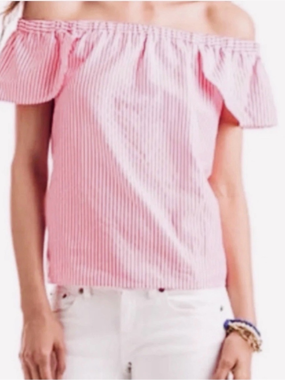 Vineyard Vines Pink Striped Off‑Shoulder Blouse Women’s Size S